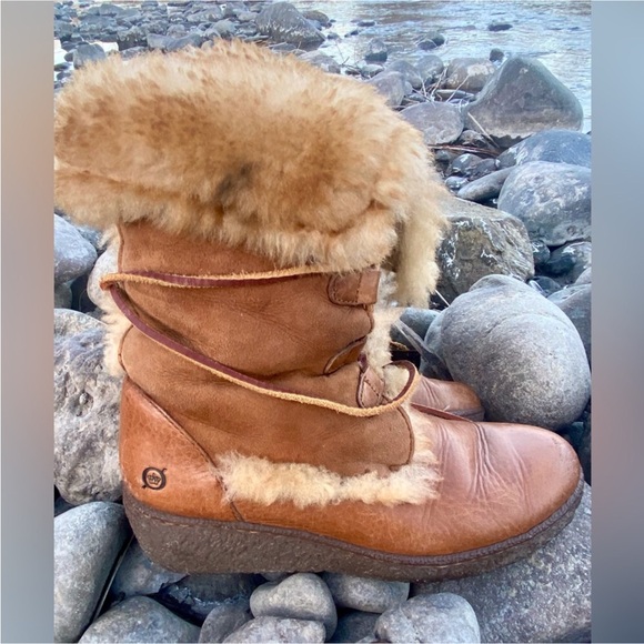 Børn Shearling Lined Leather Lace Up Boots Womens Size 7 Brown Cozy Boho - Picture 6 of 14